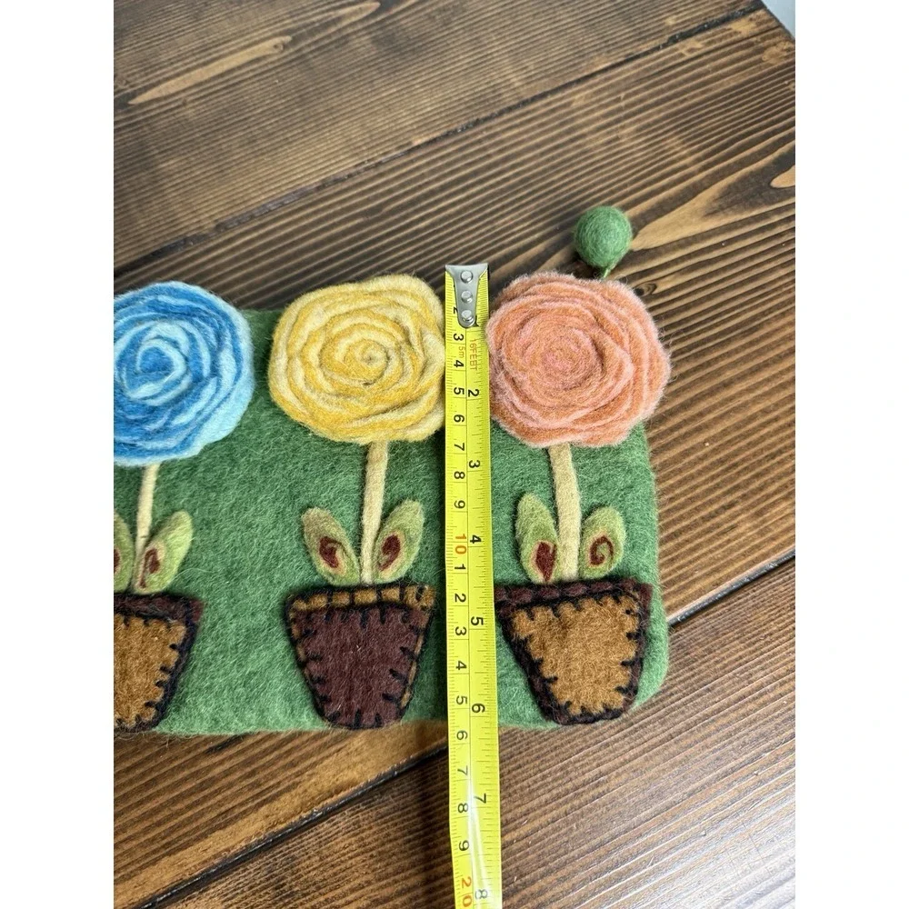 Rising Tide Zip Pouch Spring Flowers Felted Wool Clutch Bag Cosmetic Hand Made‎